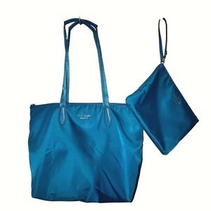 Kate Spade New York Mel‎ Packable Tote & Matching Wristlet Teal EUC